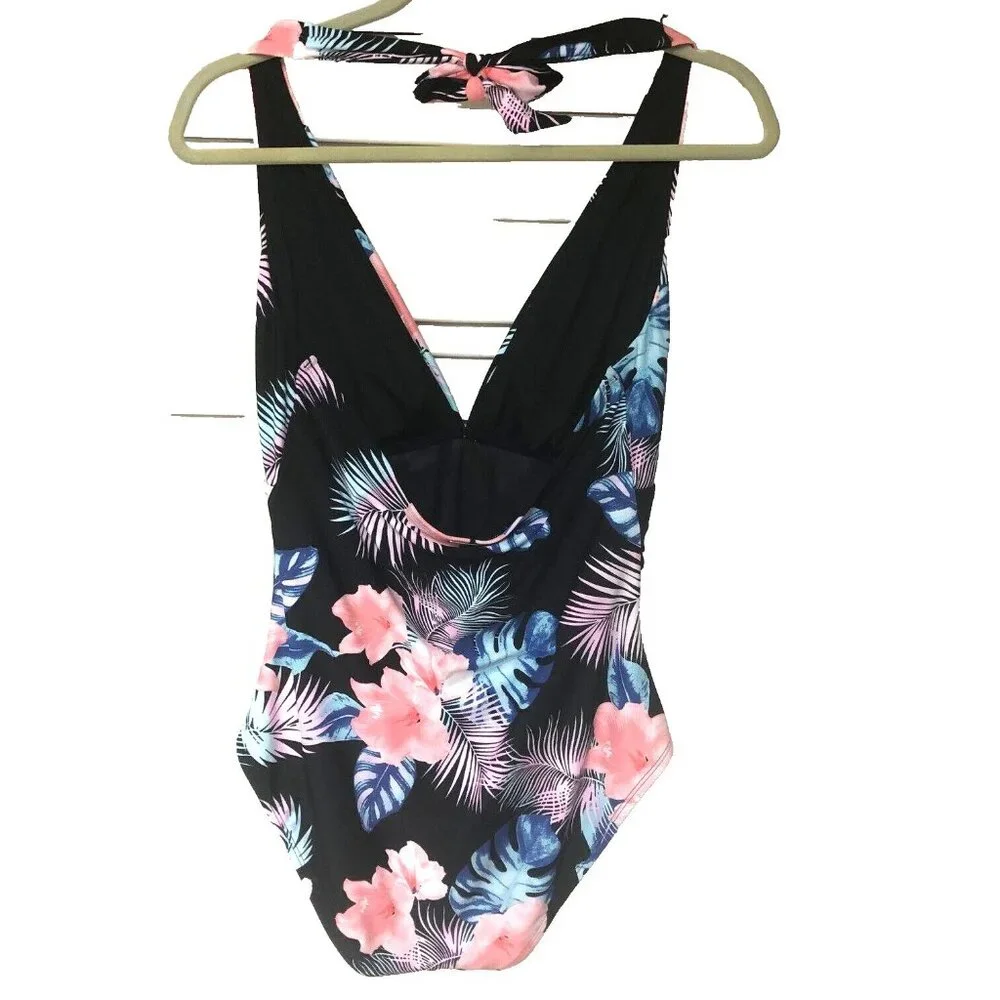 DKNY Halter Swimsuit Women XL UPF Bathing Suit 1 PC Floral  Beach Pool $118 NWT - Picture 4 of 9